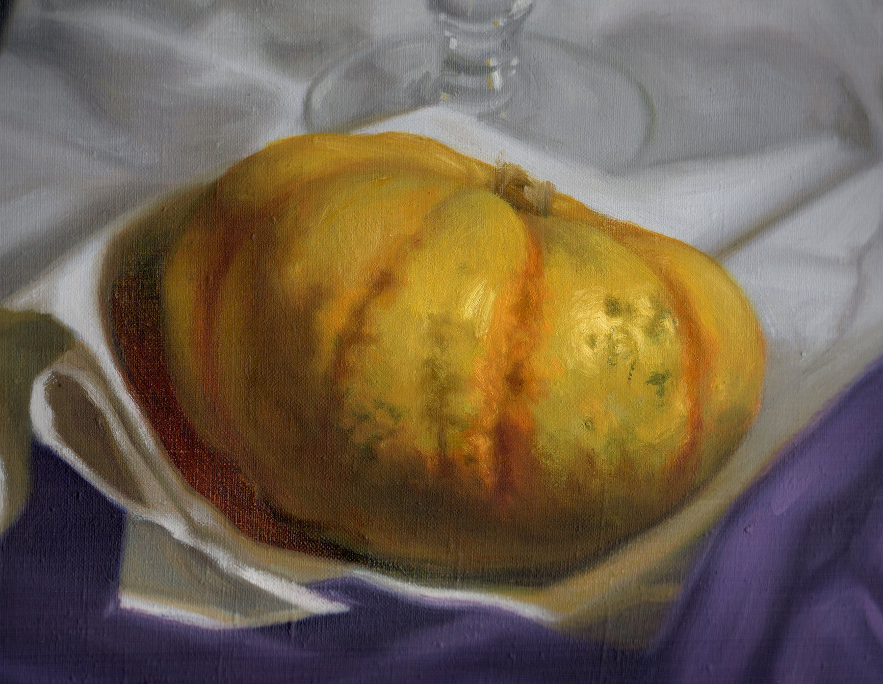 an orange yellow pumpkin, oil on canvas